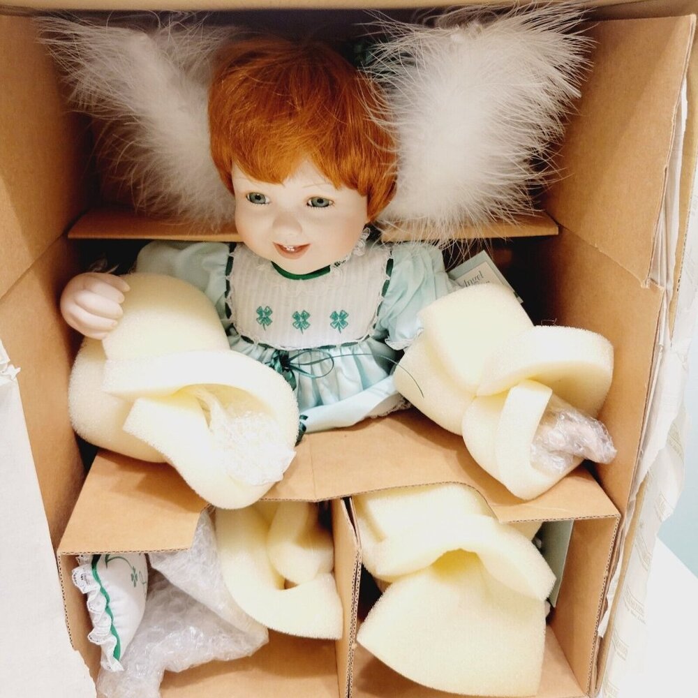 Ashton-Drake Galleries Porcelain Doll " Angel of Luck" Green Dress with Box